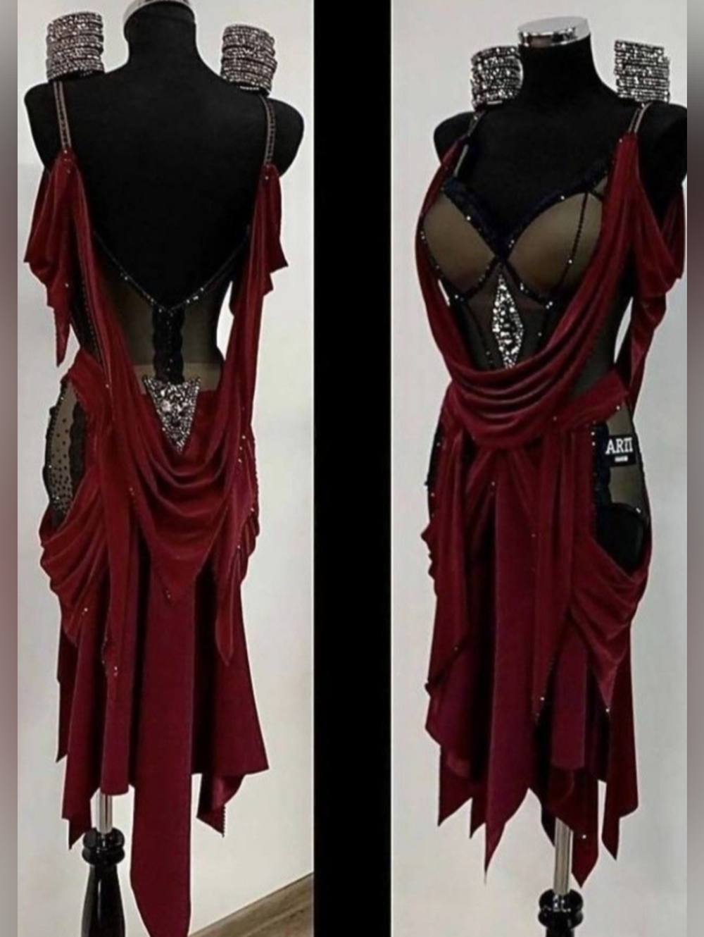 Arti Elegant Burgundy Draped Rhythm/Latin Ballroom Dress